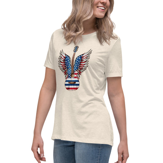 4th of July American Wing Guitar Graphic Women's Relaxed T-Shirt
