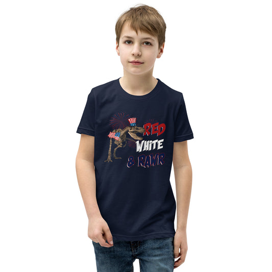 4th of July Dino Graphic Youth Short Sleeve T-Shirt