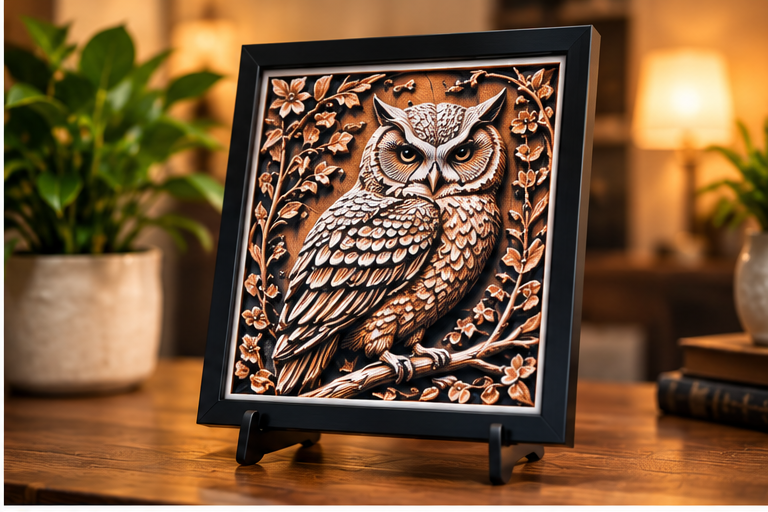 Jam Prints Ink Owl on display easel
