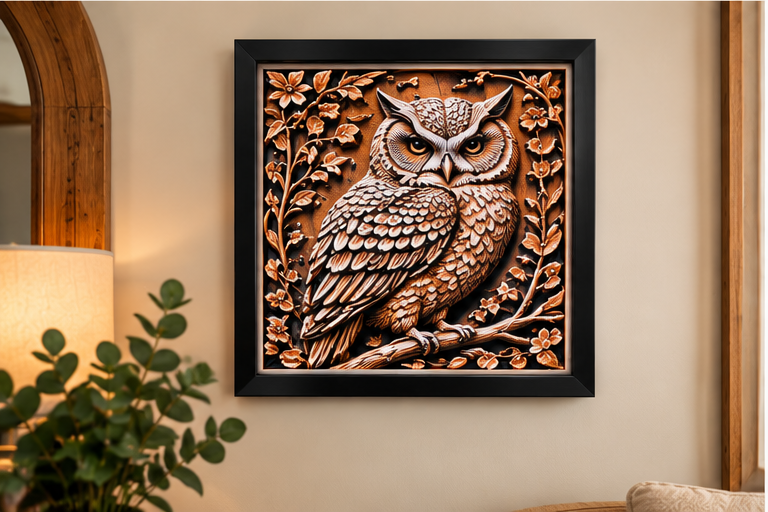 Jam Prints Ink Owl wall art lifestyle display