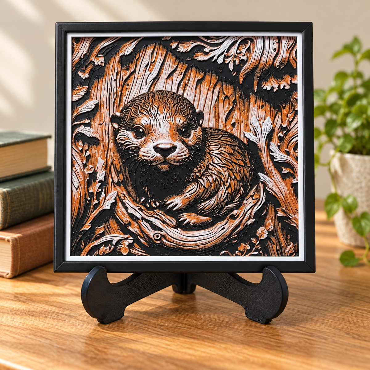 Wood Carving Baby Otter HueForge — easel styled mockup