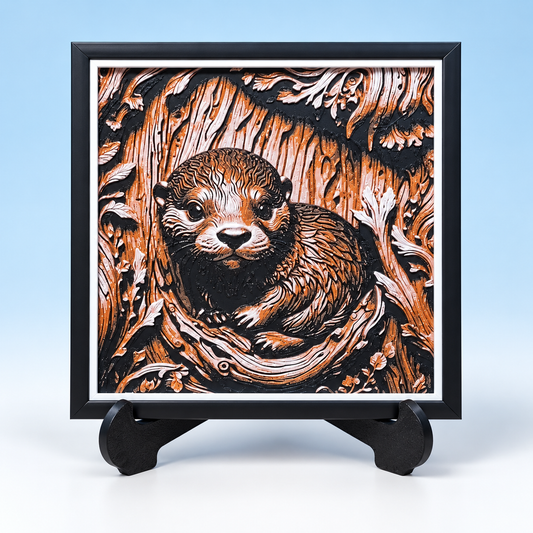 Wood Carving Baby Otter HueForge — hero styled mockup