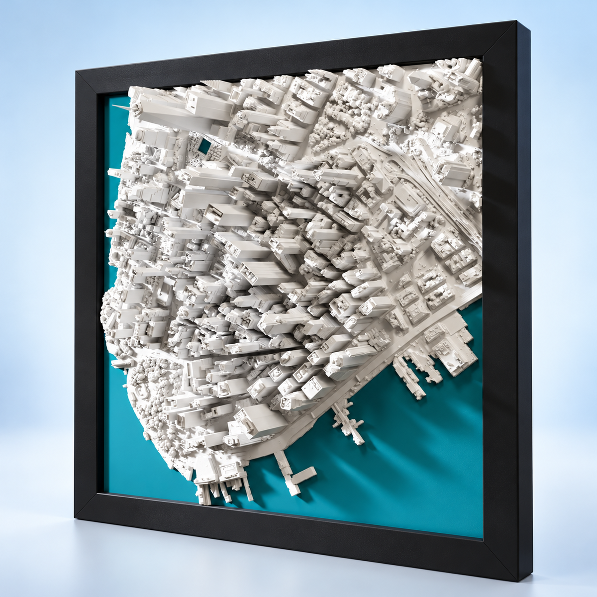 Lower Manhattan City Map in black frame — hero styled mockup
