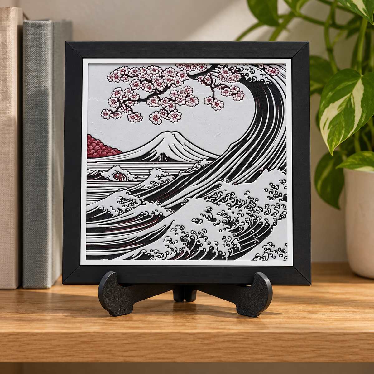 Great Wave Over Fuji — HueForge Art — bookshelf styled mockup