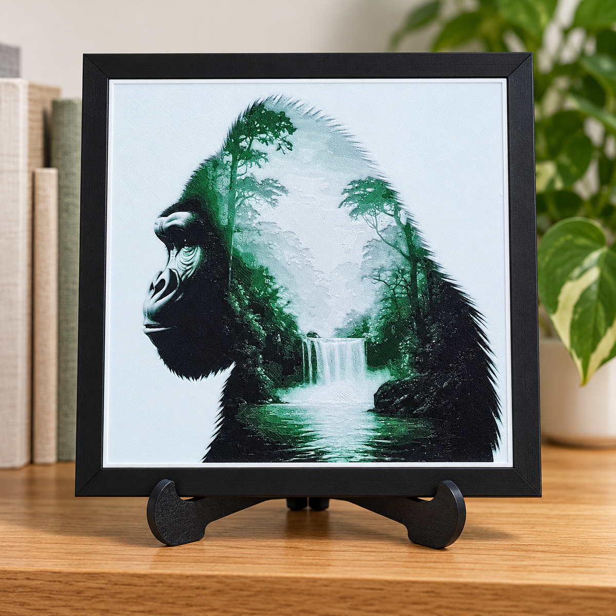 Double Exposure Gorilla — HueForge Art — bookshelf styled mockup