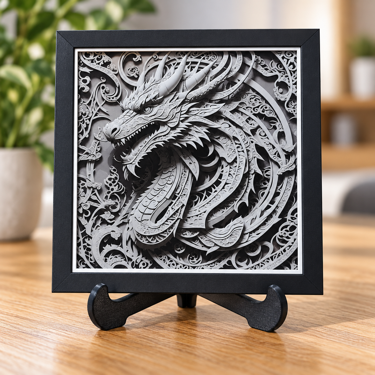 Kirigami Dragon — HueForge Art — easel styled mockup