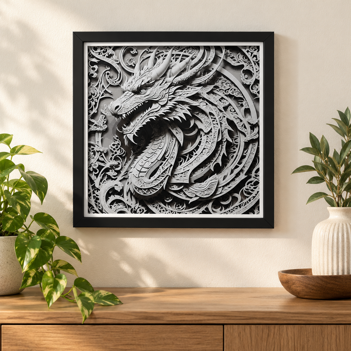 Kirigami Dragon — HueForge Art — wall styled mockup