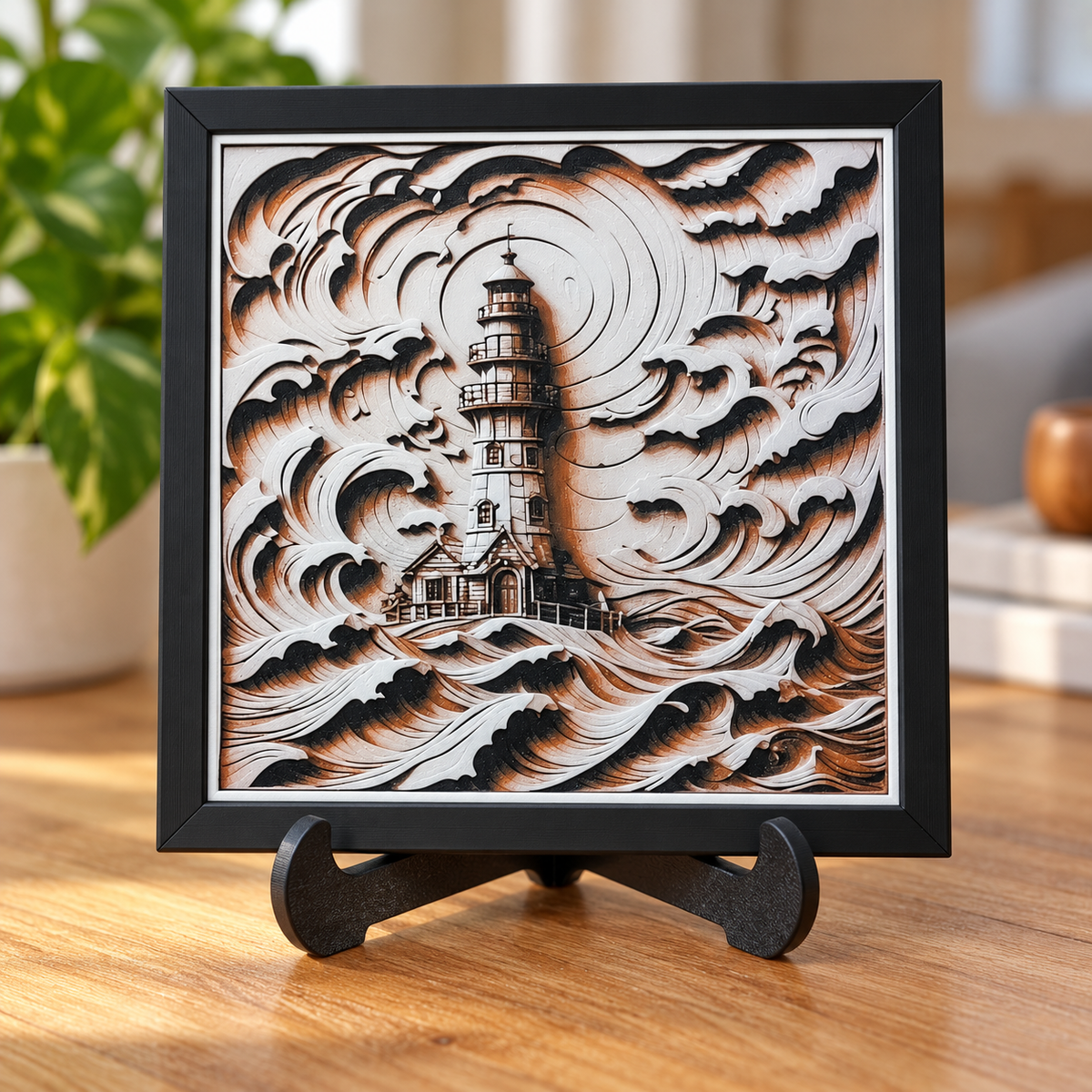Lighthouse — HueForge Art in black SnapFrame — easel styled mockup