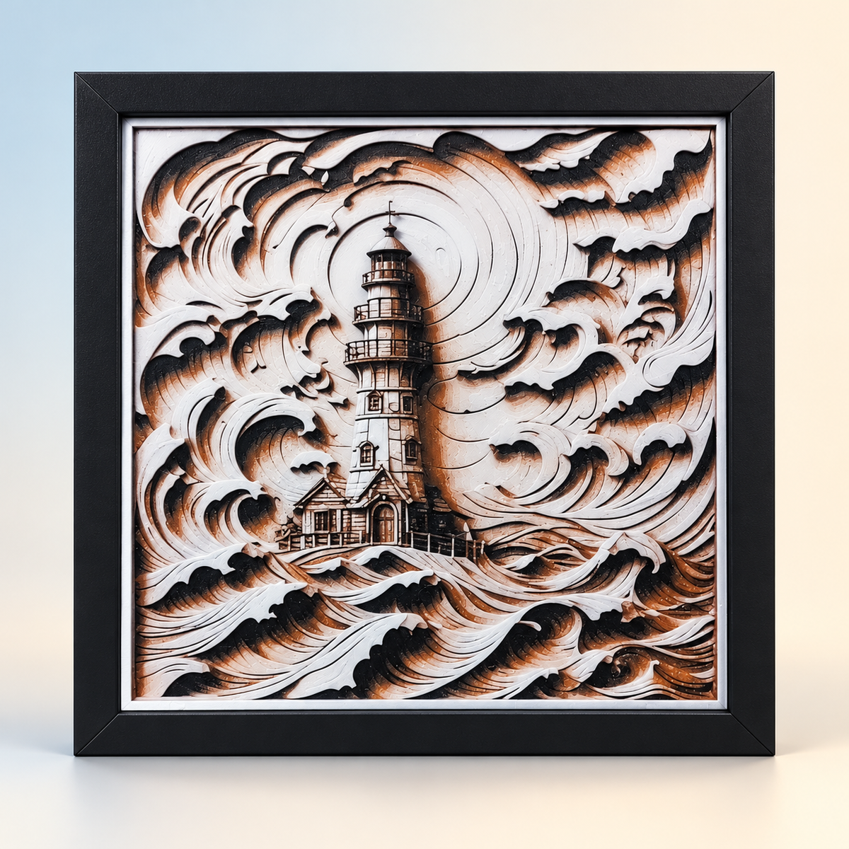 Lighthouse — HueForge Art in black SnapFrame — hero styled mockup