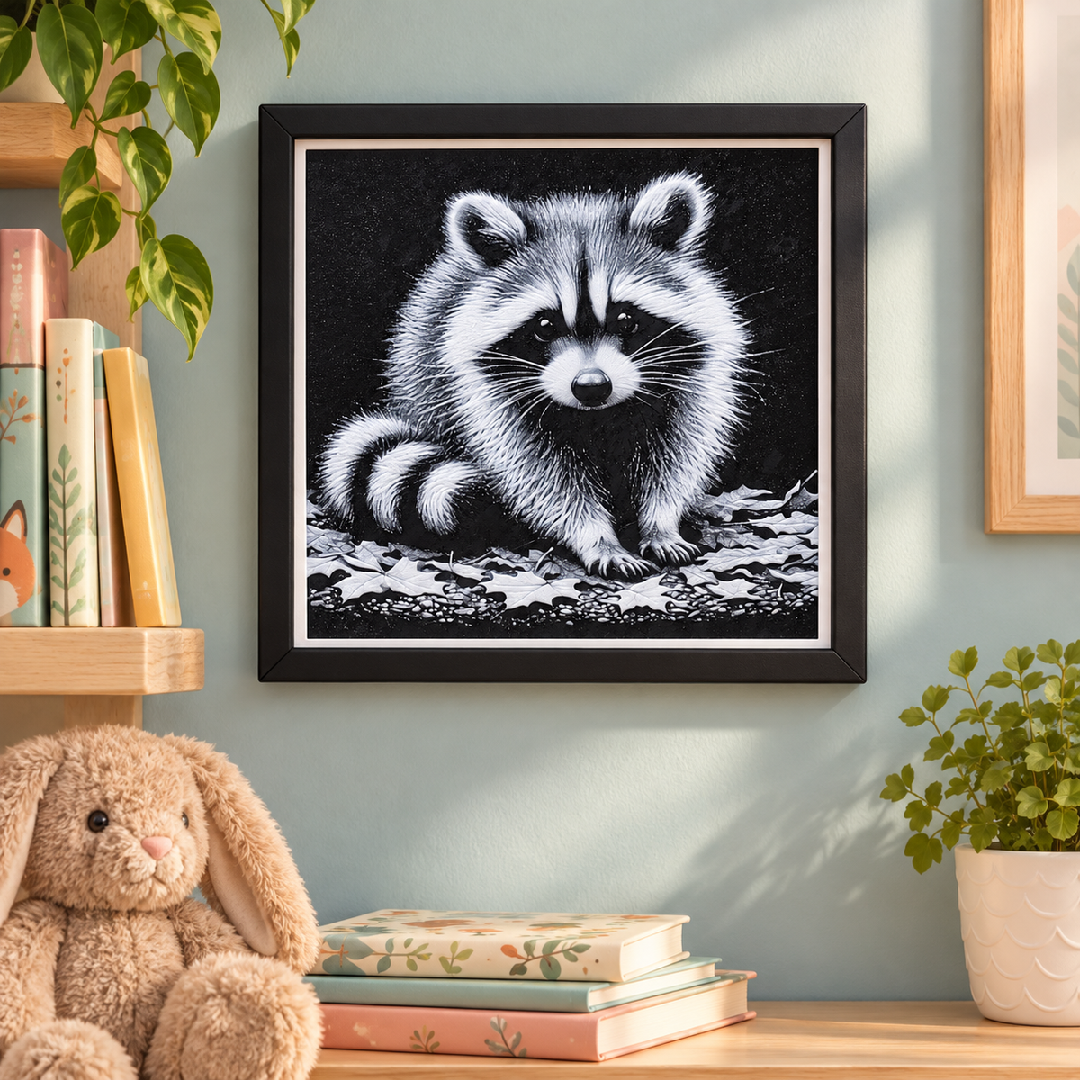 Raccoon HueForge — wall styled mockup