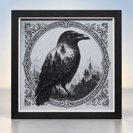 Raven HueForge in black SnapFrame with white print border — hero