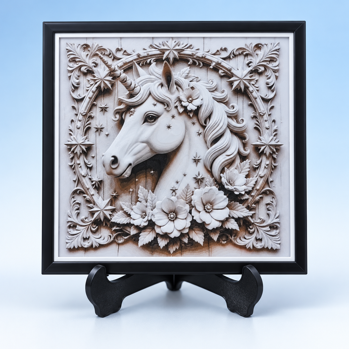 Wood Carving Unicorn HueForge — hero styled mockup