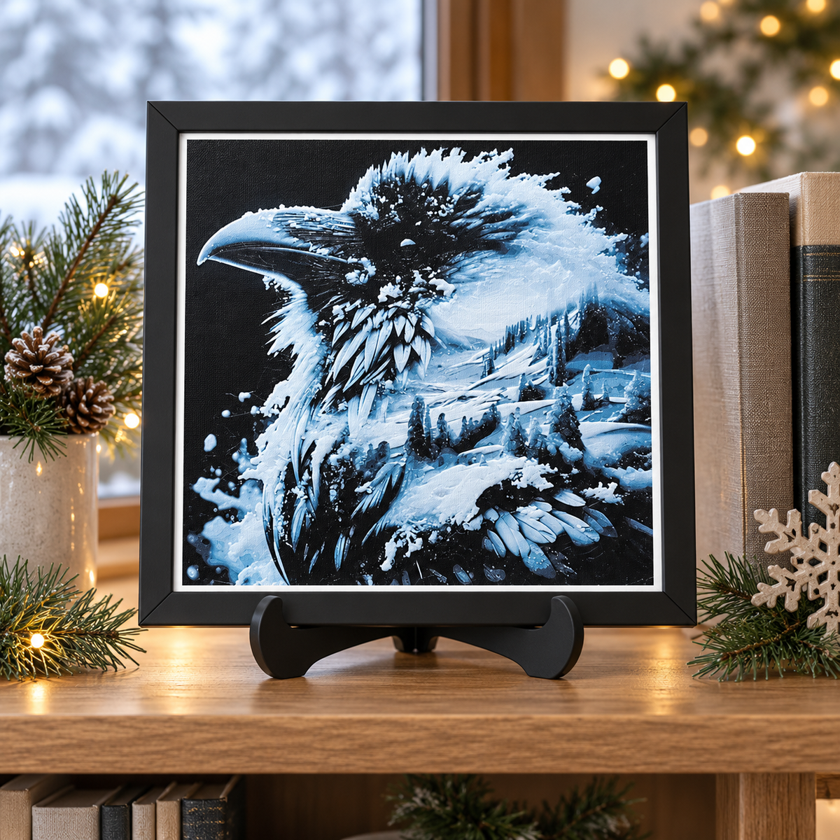 Double Exposure Winterlands — bookshelf winter styled mockup